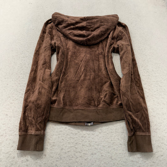 Juicy Couture Women's Brown Zip-Up Hoodie Pockets Drawstring Classic Size M