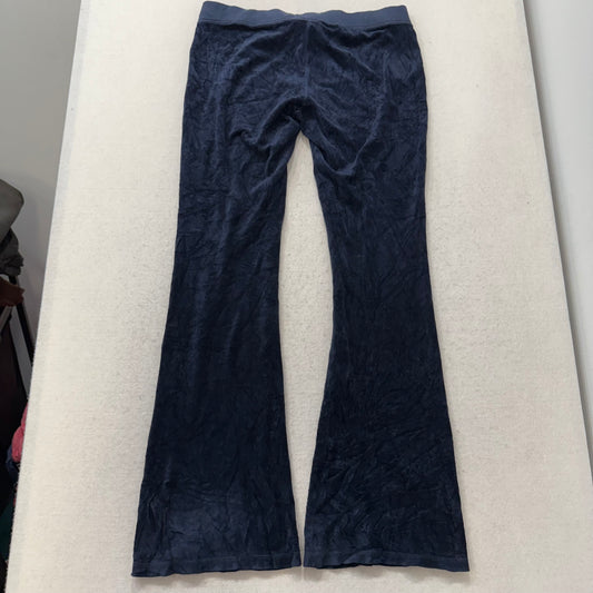 Vintage Juicy Couture Women's Navy Velour Flared Track Pants Loungewear Size L