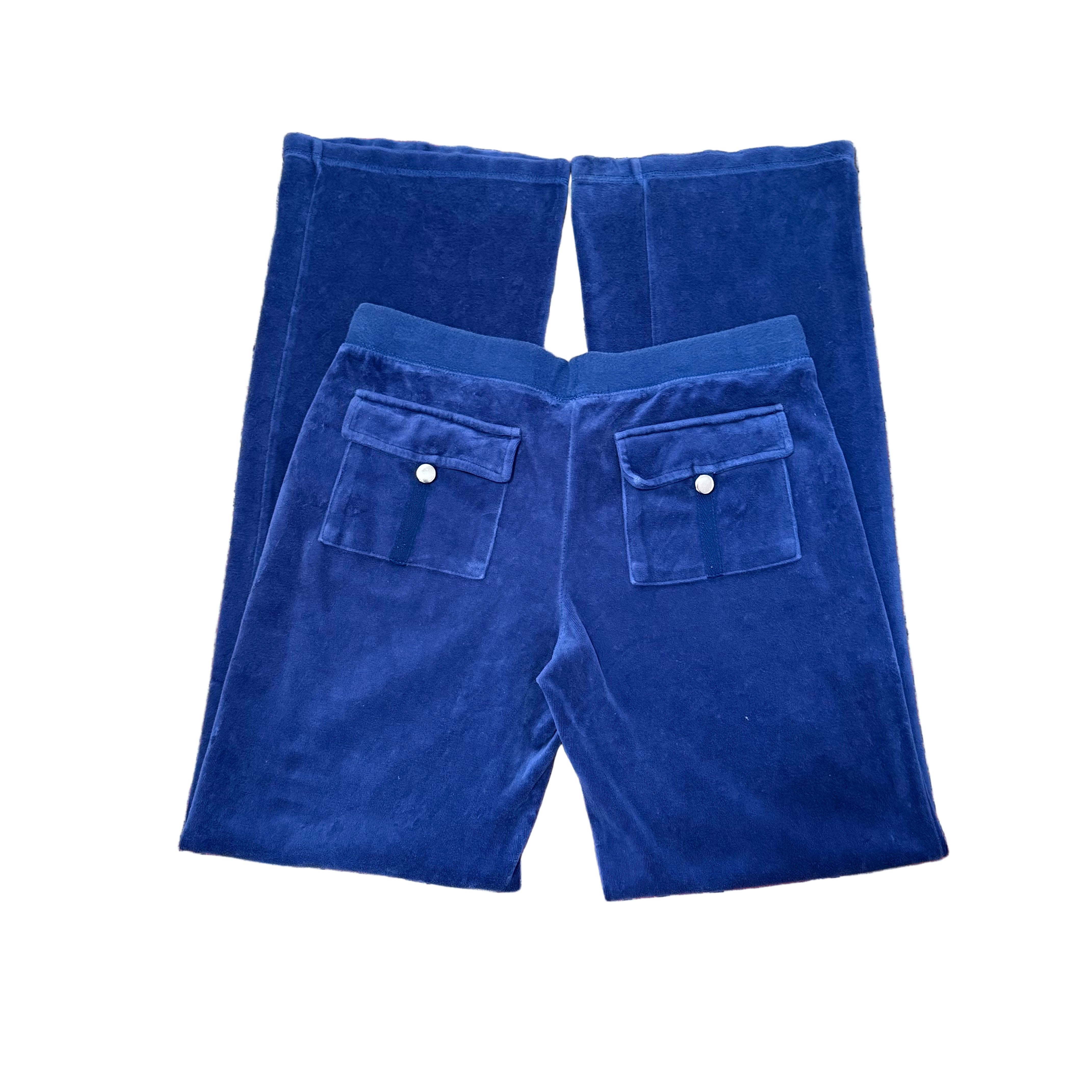 Vintage Juicy Couture Royal Blue Velour Snap Pocket Pants Size M