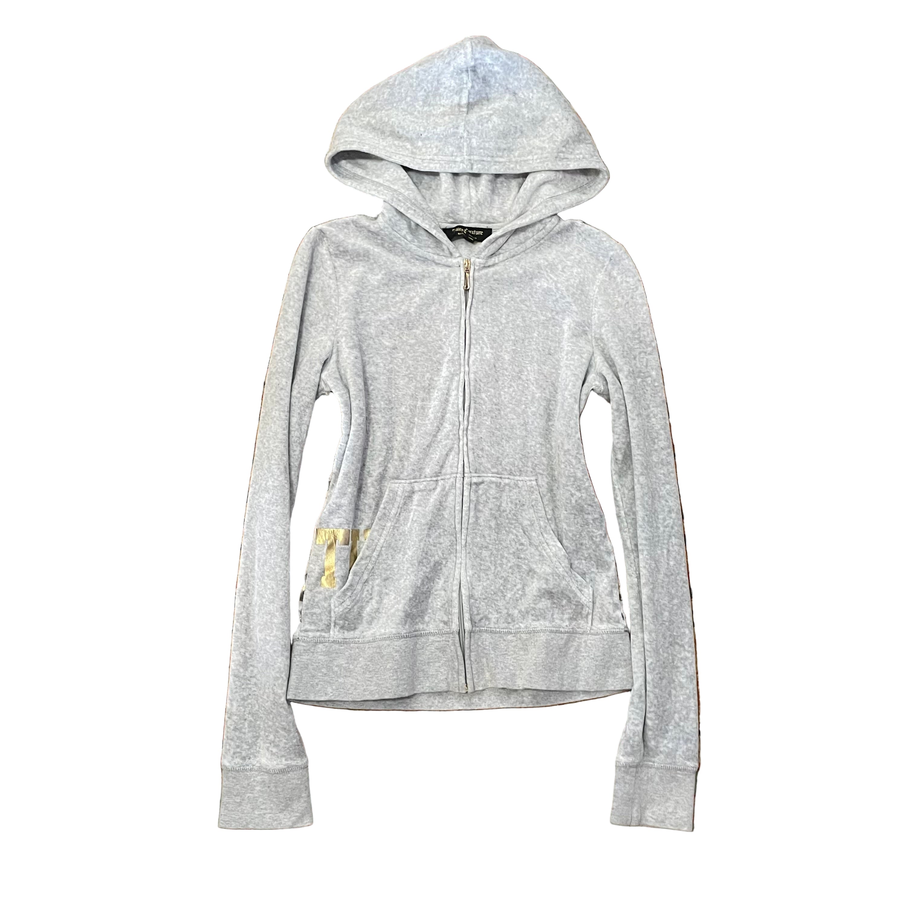 Vintage Juicy Couture gray terry zip hoodie with leopard rose back graphic Size S