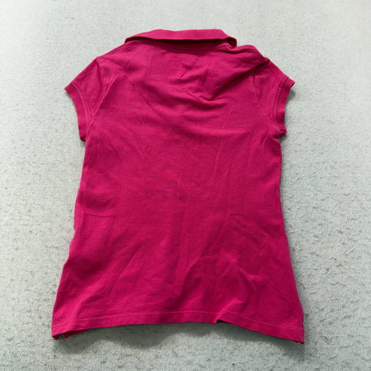 Tommy Hilfiger Girl's Hot Pink Short Sleeve Polo Shirt Classic Logo Y2K Size M