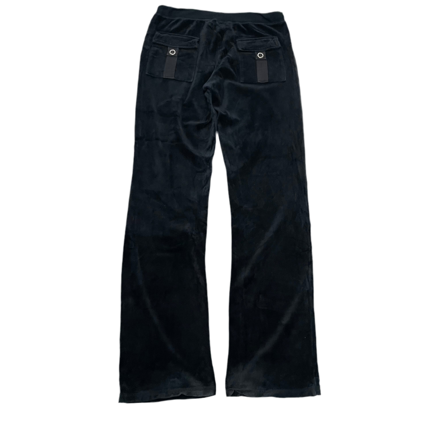 Black VINTAGE Velour Juicy Couture Flared Pants w/ RARE BACK SNAP POCKETS SIZE L