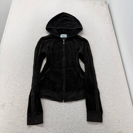 2003 Vintage Juicy Couture Scottie Dogs Women Black Velour Zip-Up Hoodie Size XL