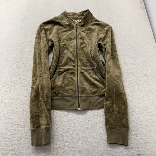 Vintage Juicy Couture Women's Sage Green Velour Zip-Up Track Jacket Love Size L