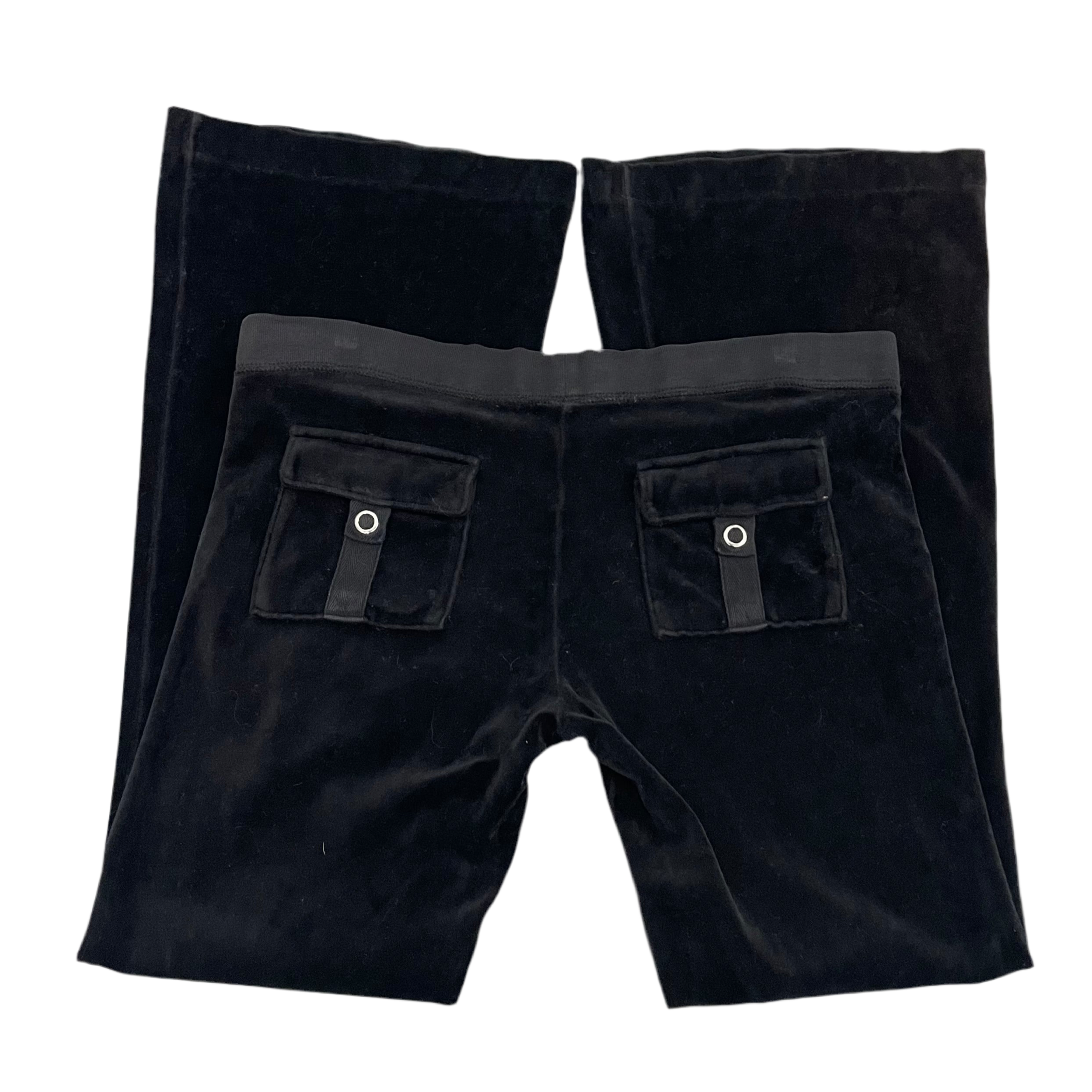 2003 Vintage Juicy Couture Black Velour Snap Pocket Pants Size M