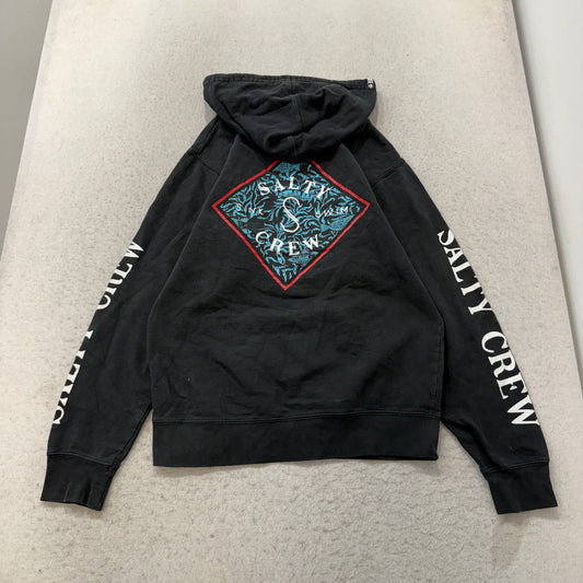 Salty Crew Pullover Hoodie Men's Black Graphic Sleeve Logo Fleece Size S photo 2