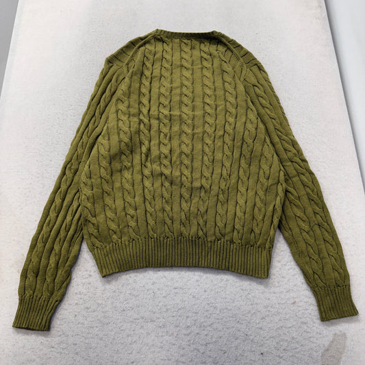 Polo Ralph Lauren Men's Olive Green Cable Knit Sweater Crewneck Classic Logo XL