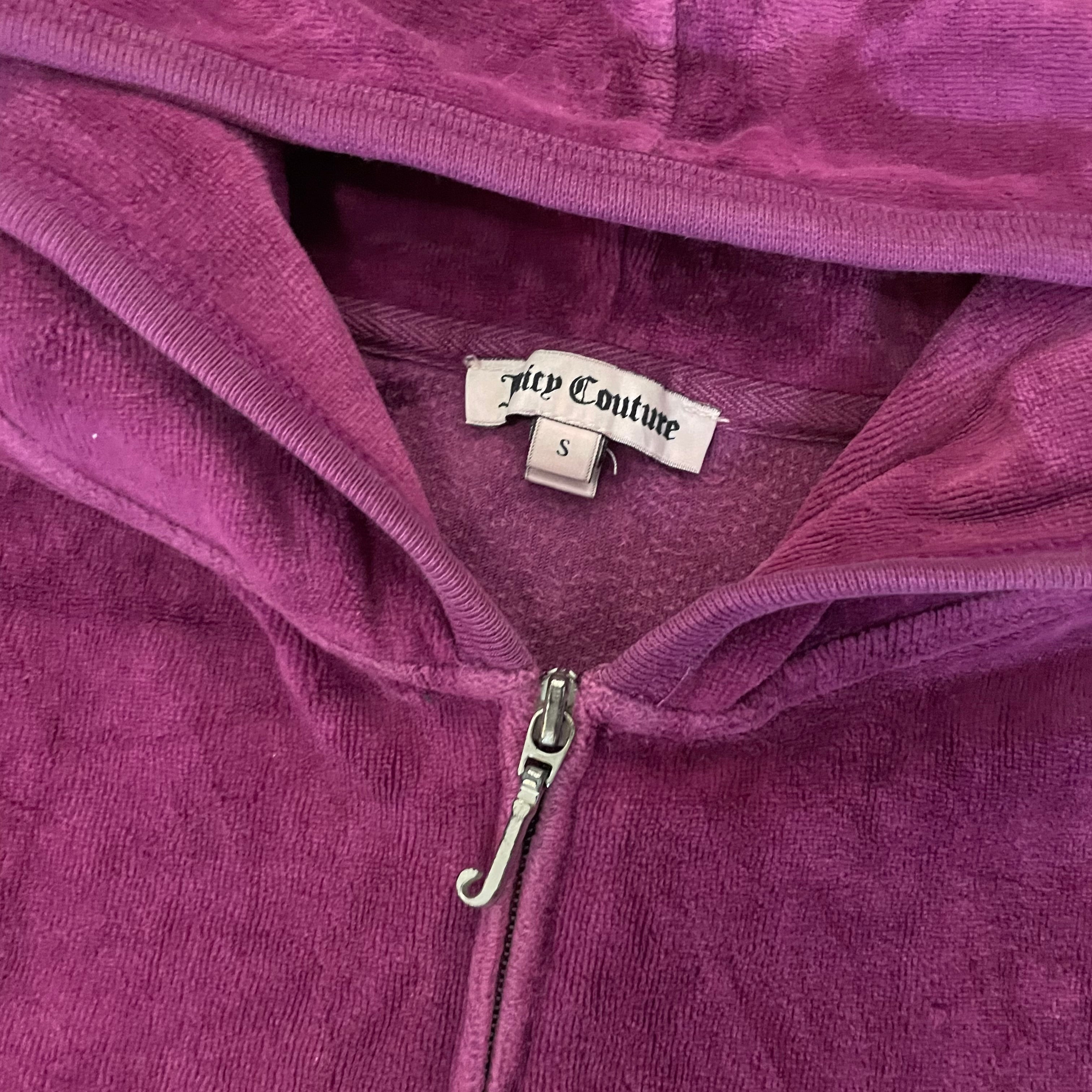 Vintage Juicy Couture Velour Zip Hoodie “Kiss Moi” Back Graphic Purple Size S
