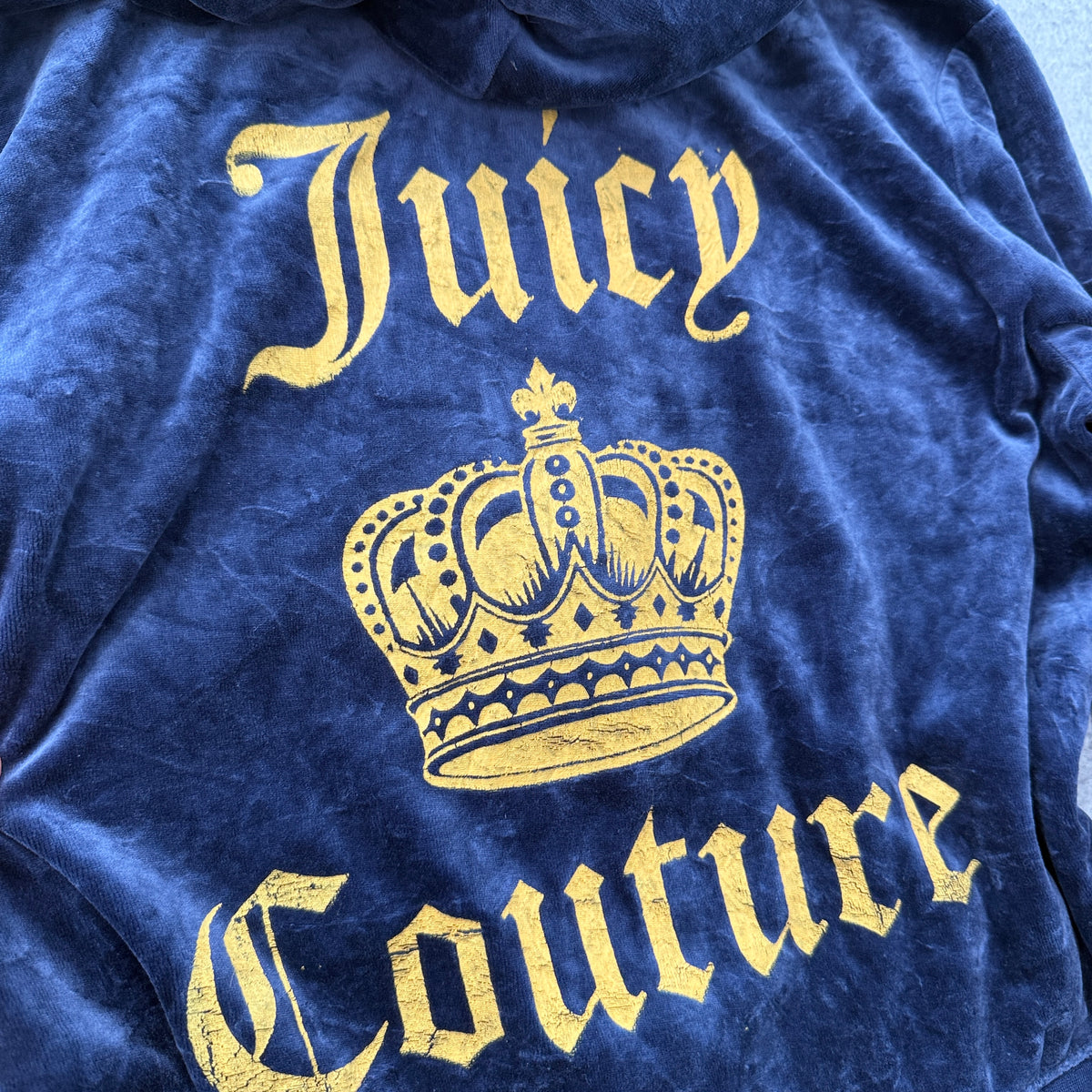 Juicy Couture Women's Navy Velour Zip-Up Hoodie Loungewear Crown Logo Size M