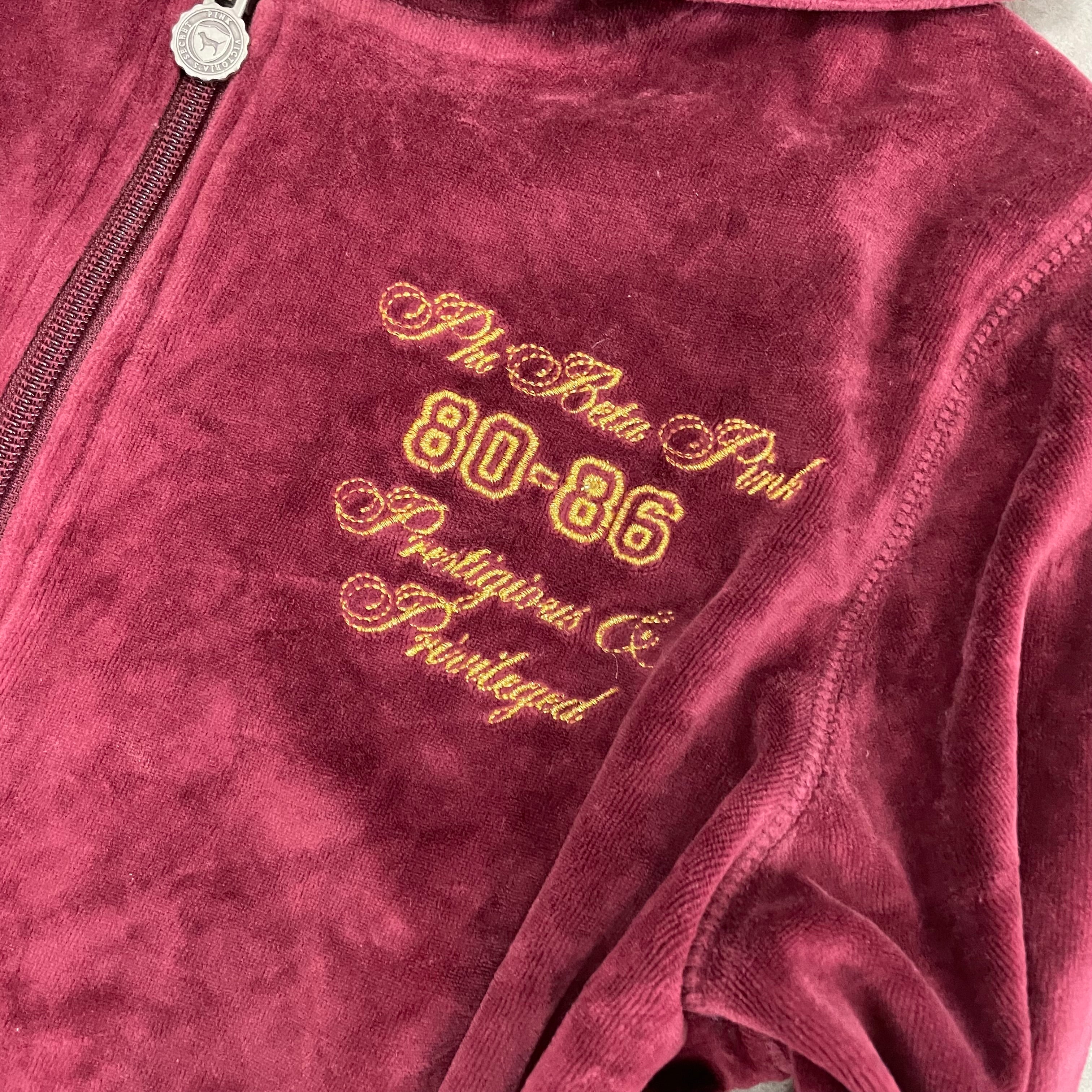Vintage Victoria’s Secret PINK Burgundy Velour Hoodie with Embroidered Back Logo Size M