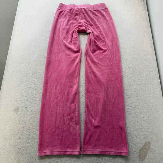 Juicy Couture Women's Rose Pink Velour Flared Track Pants Drawstring Logo Size S