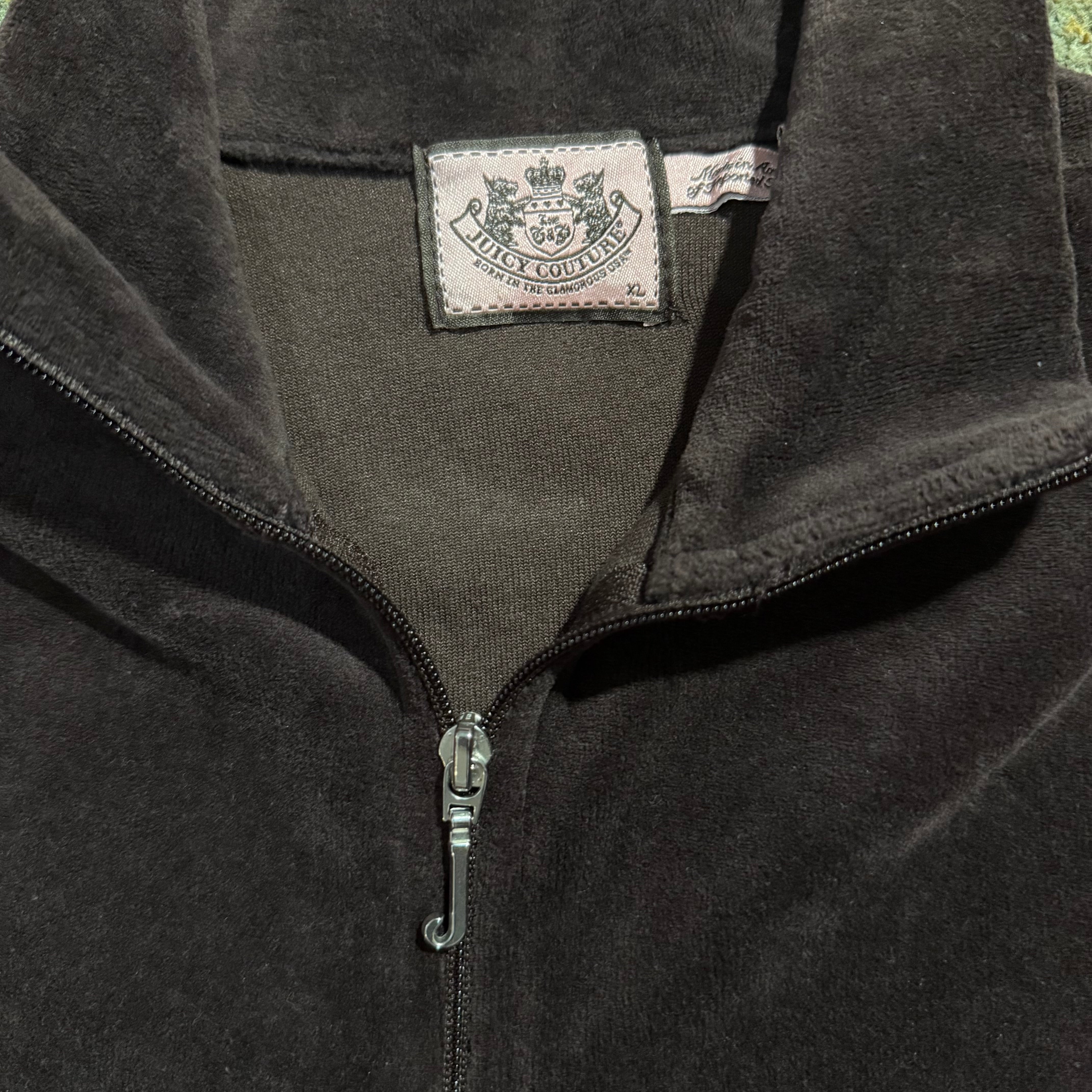 Vintage Juicy Couture “Juicy Heiress” Brown Velour Chandelier Back Zip Hoodie Size XL
