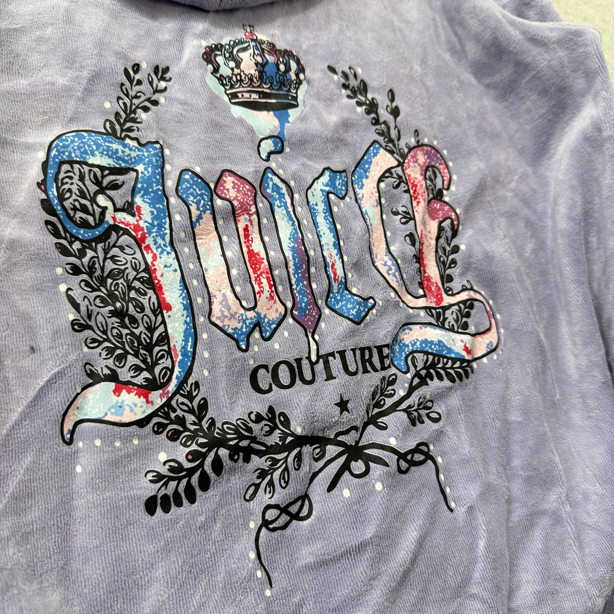Vintage Juicy Couture Women's Lavender Velour Zip-Up Hoodie Ornate Gothic Size S