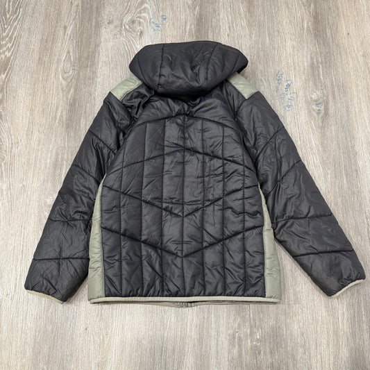 Nike Men Black Sage Green Hooded Puffer Jacket Full Zip Quilted Insulated Size L