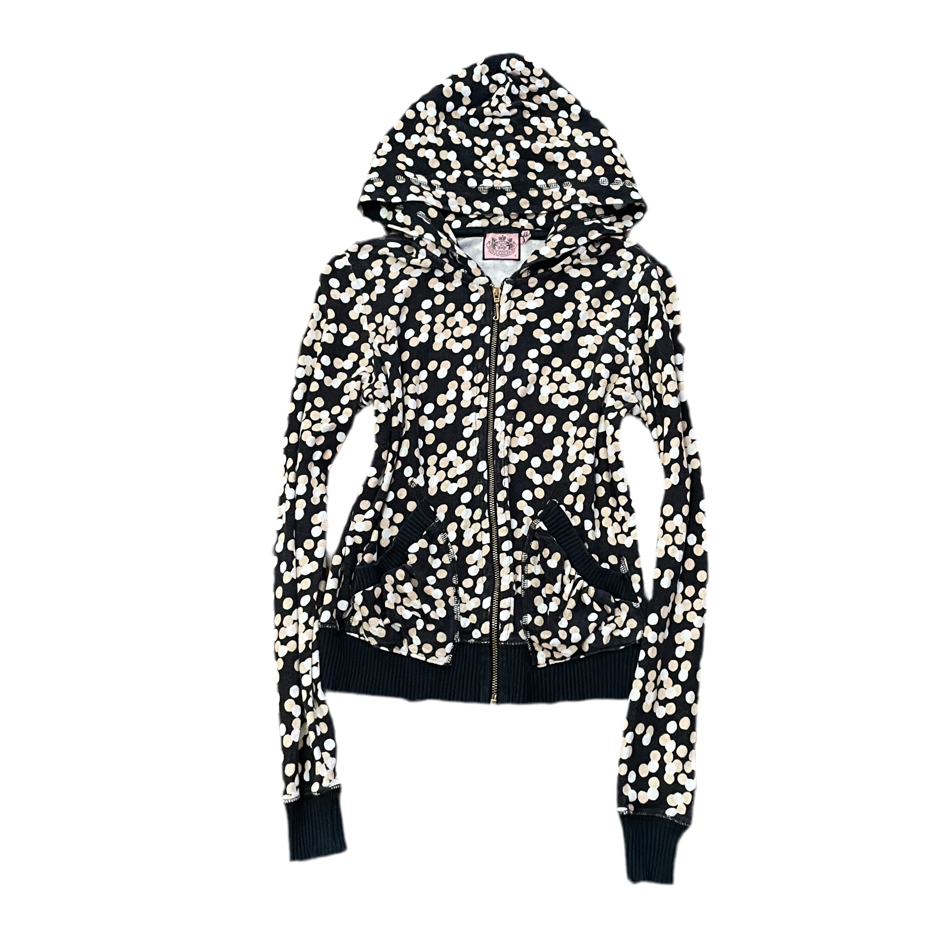 Vintage Juicy Couture Black Polka Dot Zip Hoodie Size S