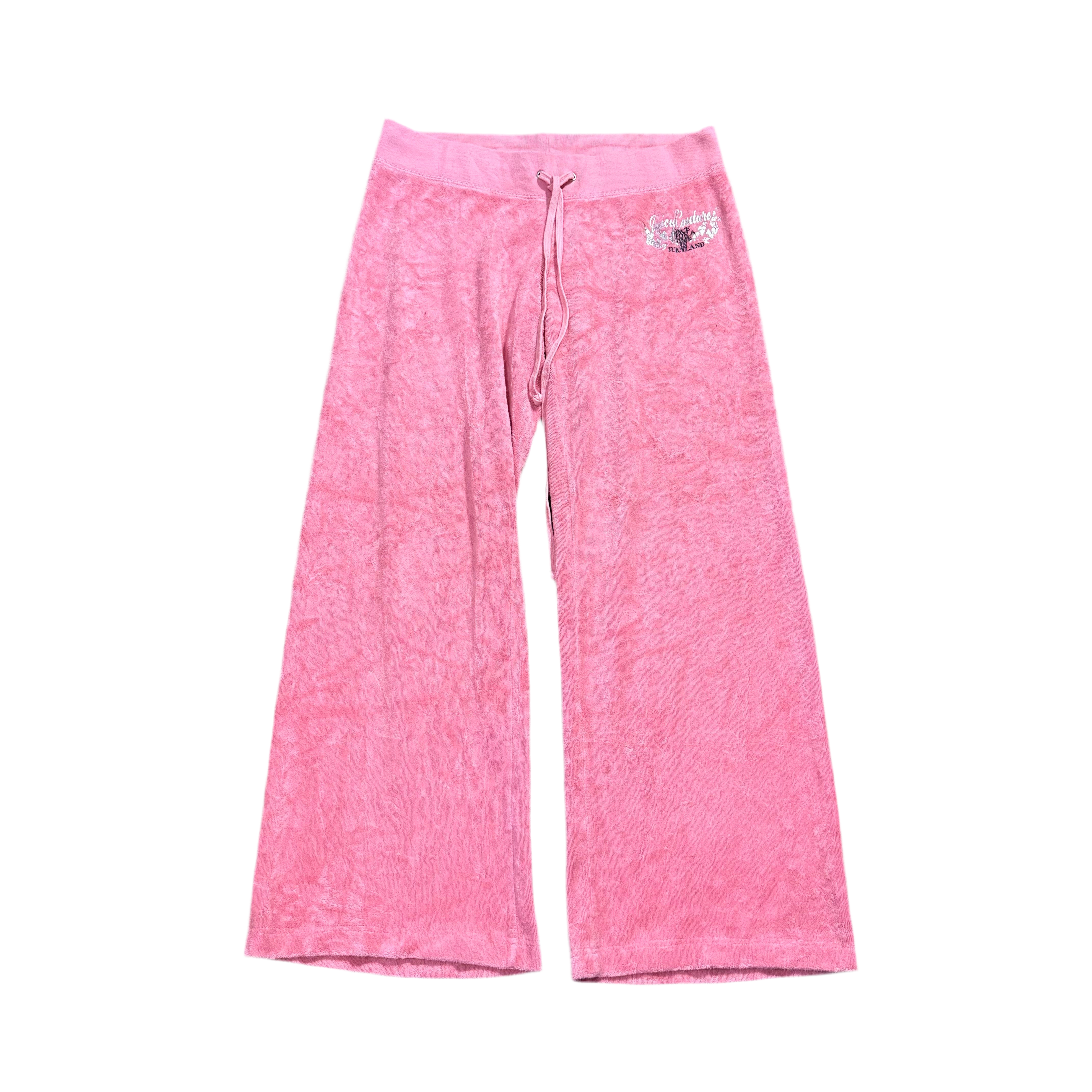 Vintage Juicy Couture Pink Terry Cloth Flared Pants Rhinestone Crest Size M