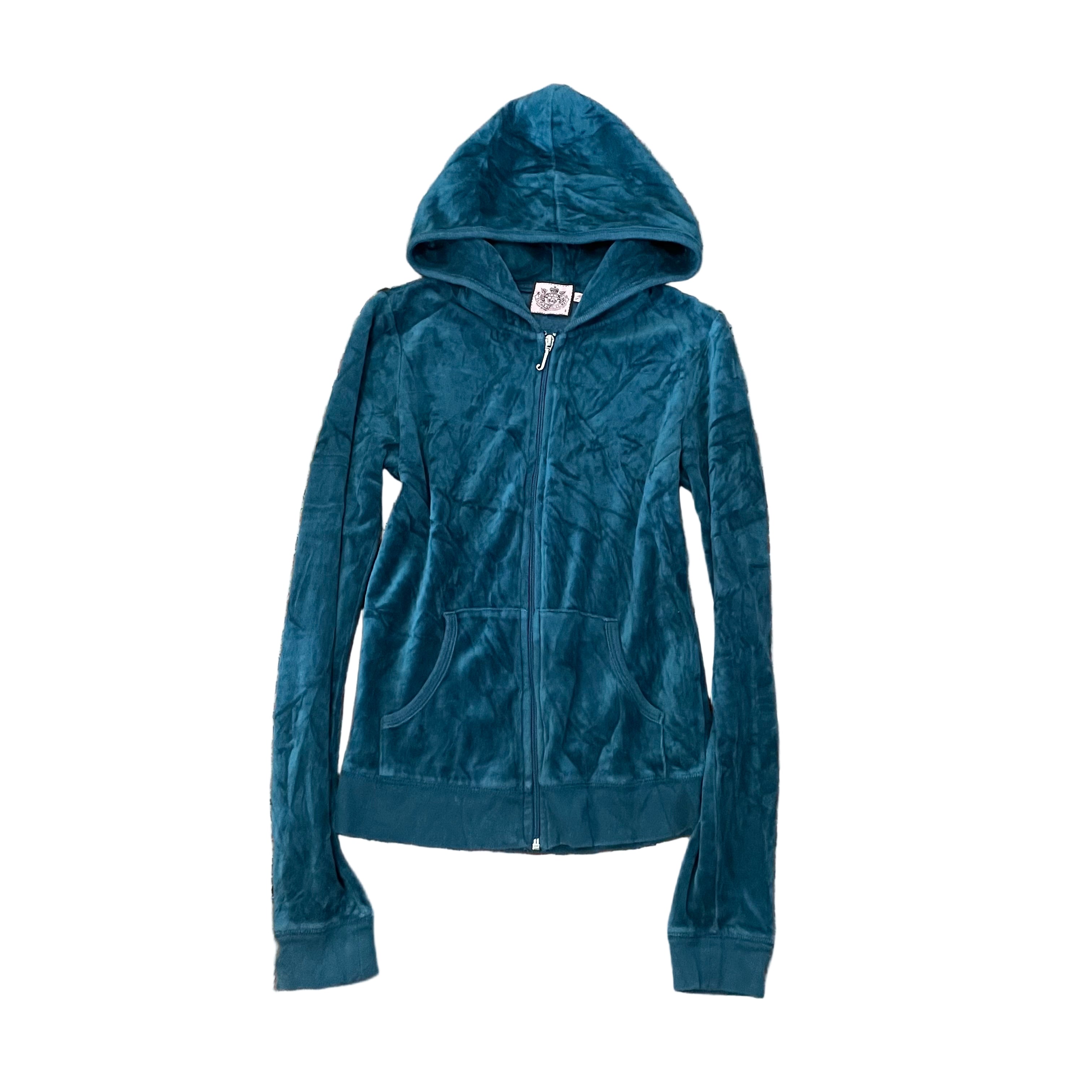 Vintage Juicy Couture velour zip hoodie teal green Sugar & Diamonds back graphic Size S
