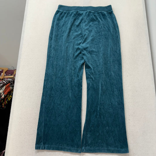 Juicy Couture Women's Teal Blue Velour Flared Track Pants Low Rise Size XL