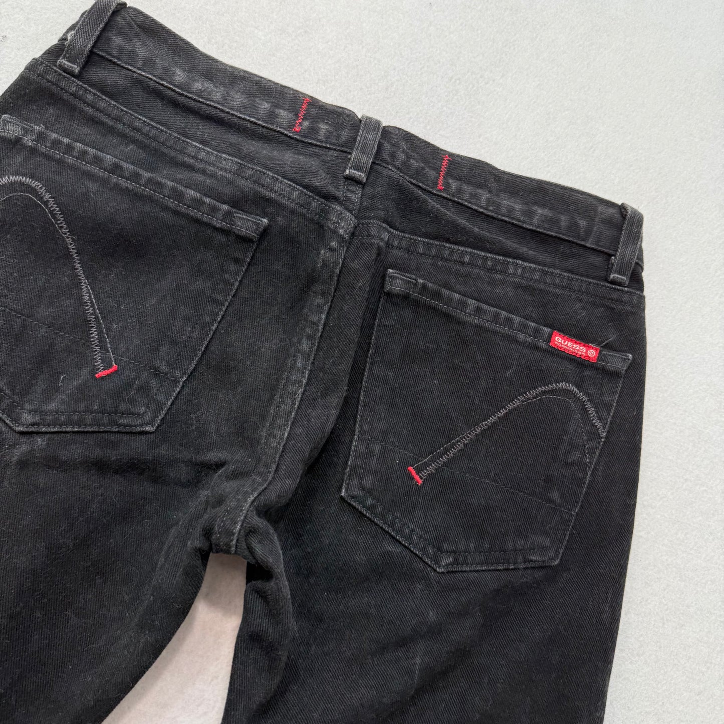 Guess Jeans Women's Solid Black Denim Bootcut Jeans Y2K Fashion Logo Size 26