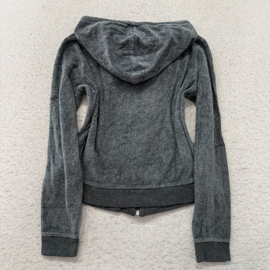 Vintage Juicy Couture Women Charcoal Gray Velour Zip-Up Hoodie Loungewear Size S