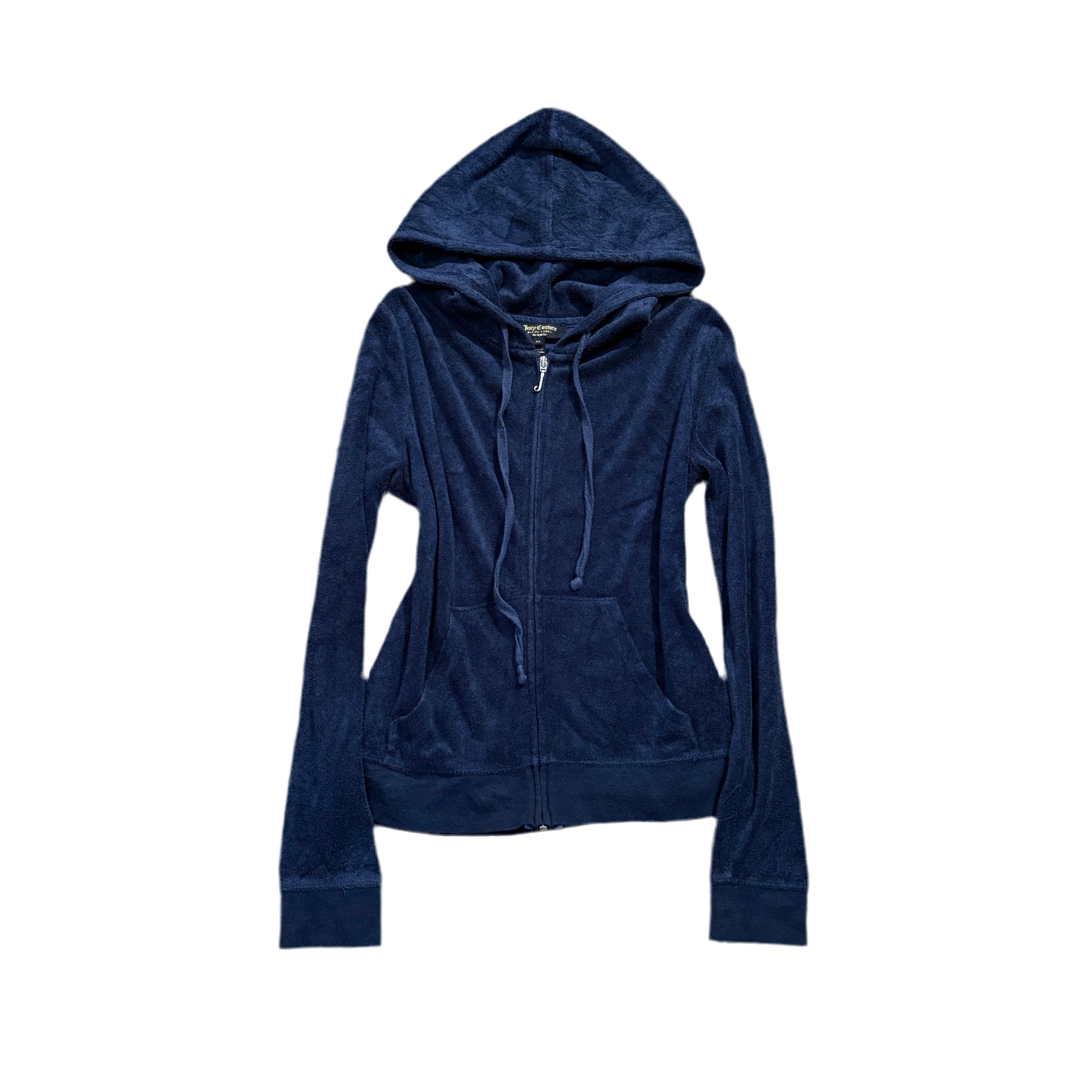 Vintage Juicy Couture Navy Terry Cloth Zip Hoodie Black Label Size XS