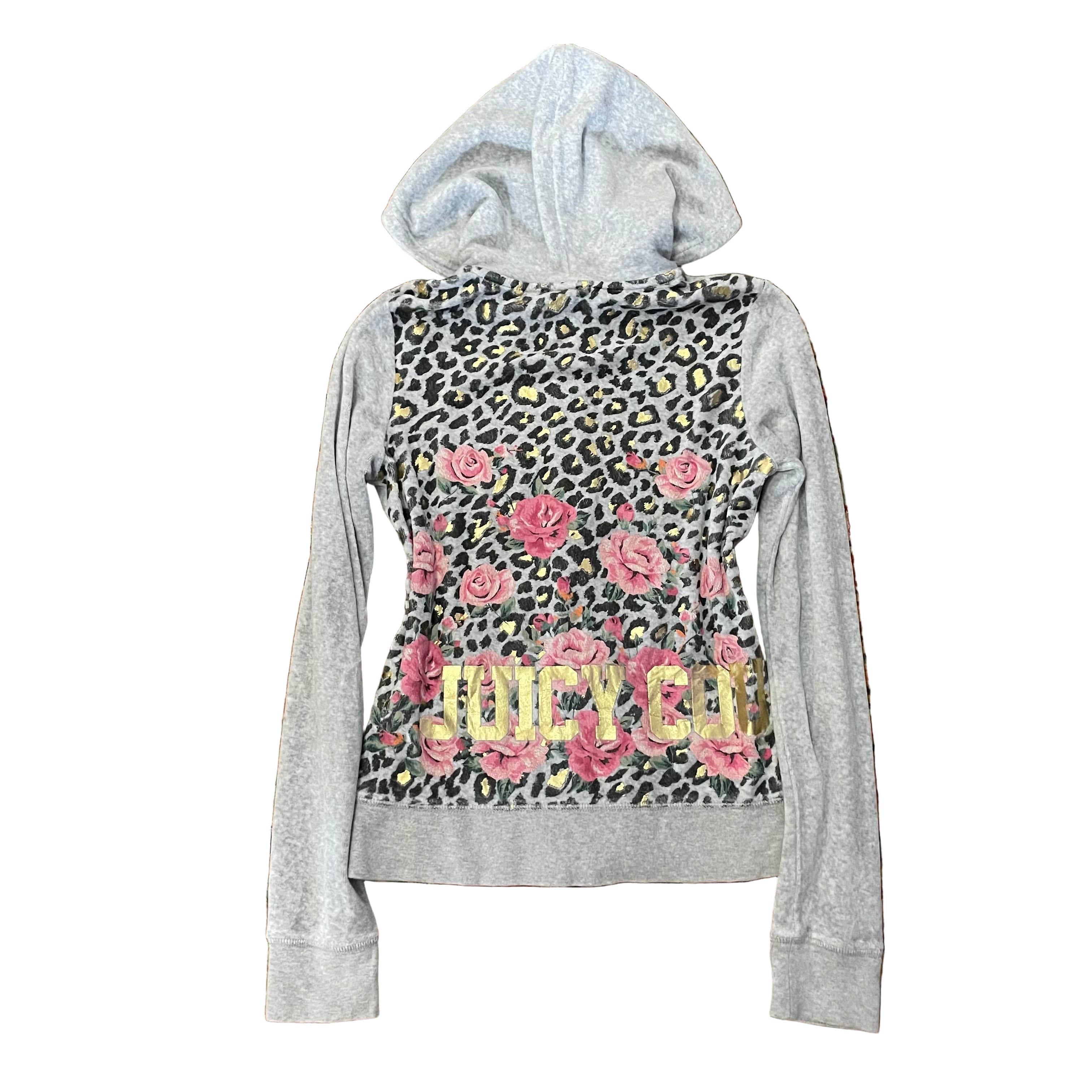 Vintage Juicy Couture gray terry zip hoodie with leopard rose back graphic Size S