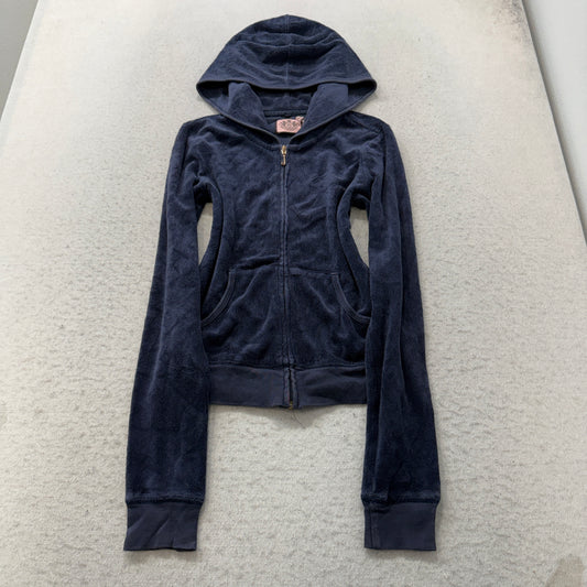 Juicy Couture The Past is Pure Sugar Womens Navy Terry Cloth Full Zip Hoodie - P