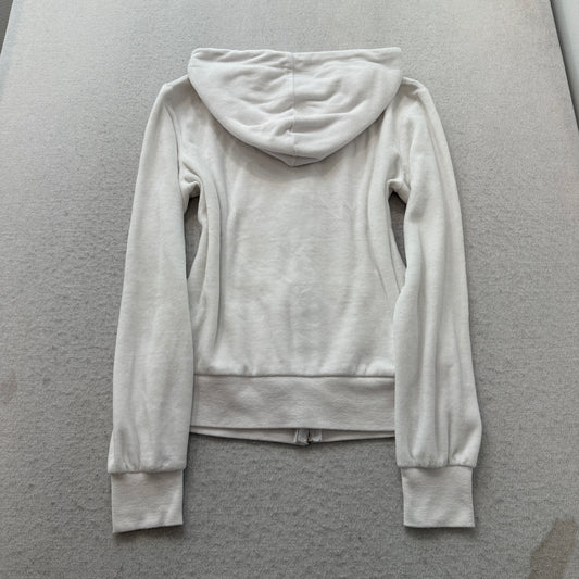 Juicy Couture Women's White Velour Zip-Up Hoodie Drawstring Loungewear Size M