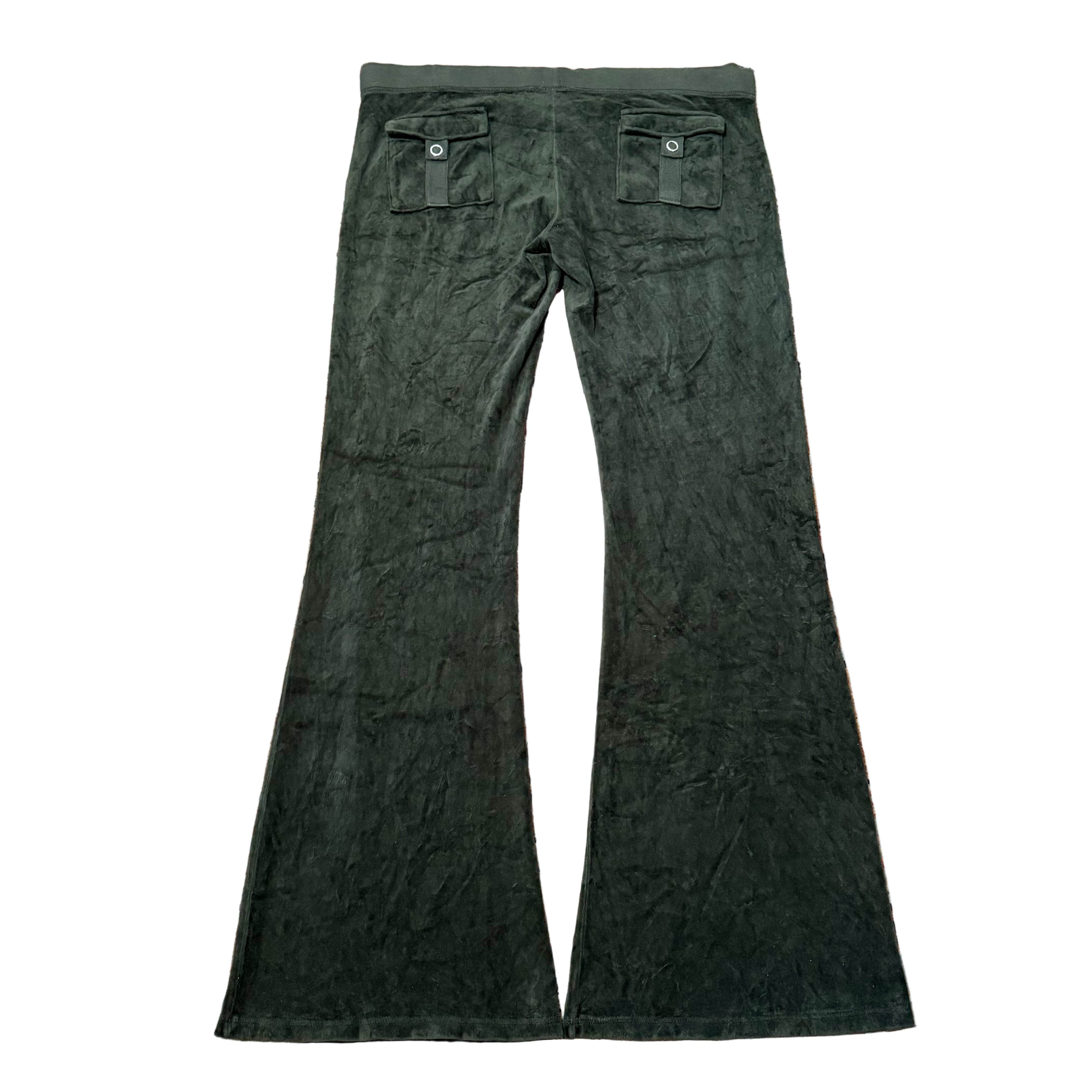 Vintage Juicy Couture Velour Flare Pants Snap Pocket Green Size M