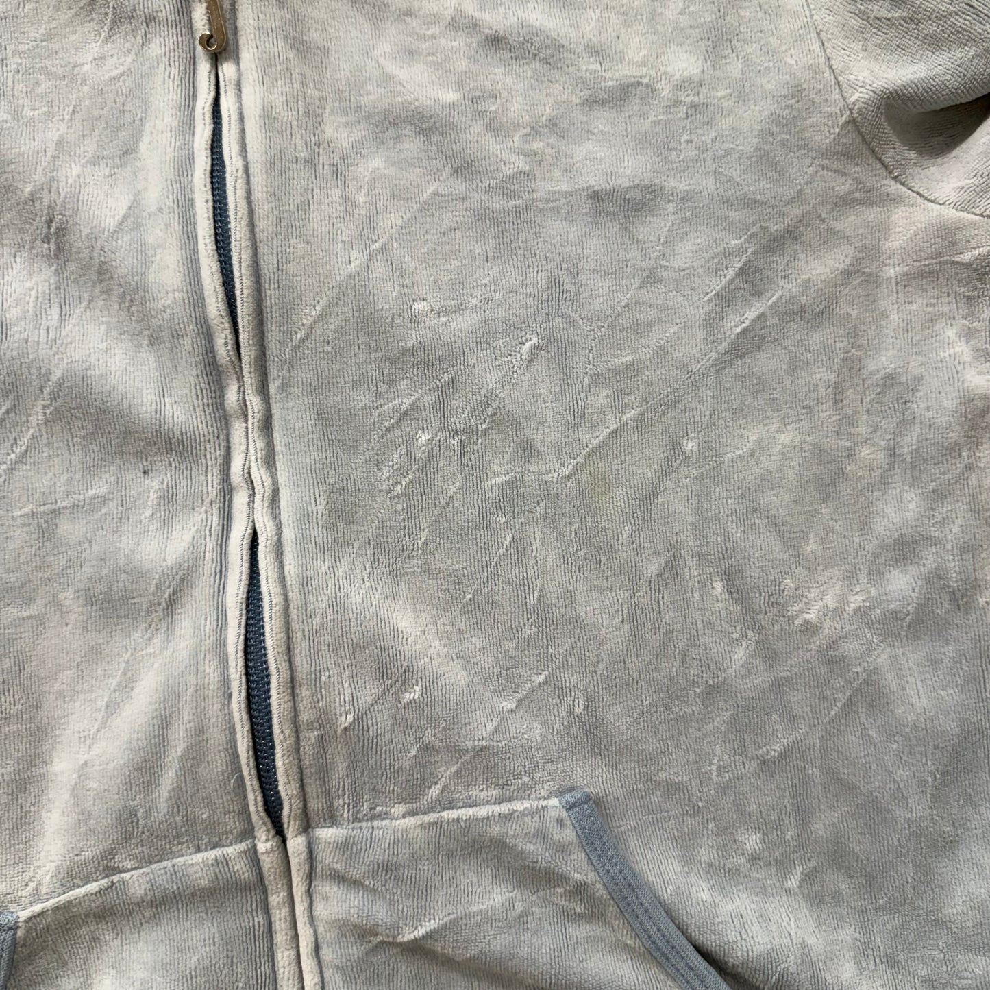 Vintage Juicy Couture Women's Dusty Blue Velour Zip Up Hoodie Pockets Size L