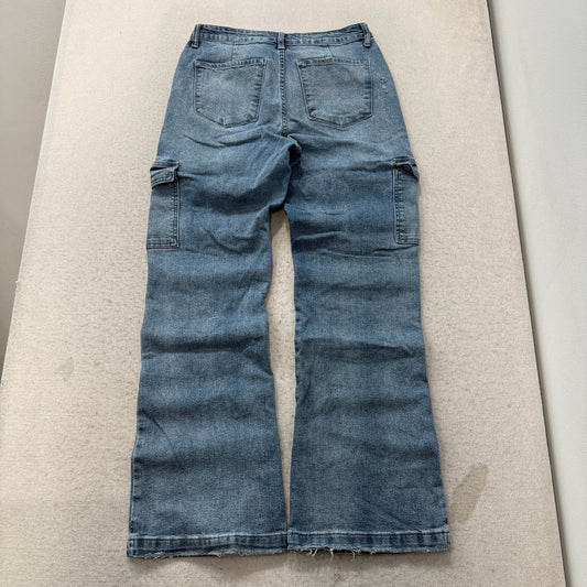 KanCan Women's Blue Denim Cargo Jeans Bootcut Fit Utility Side Pockets Size W29