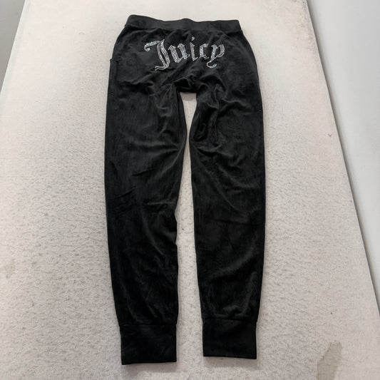 Juicy Couture Women's Black Velour Flared Track Pants Rhinestone Logo Size S