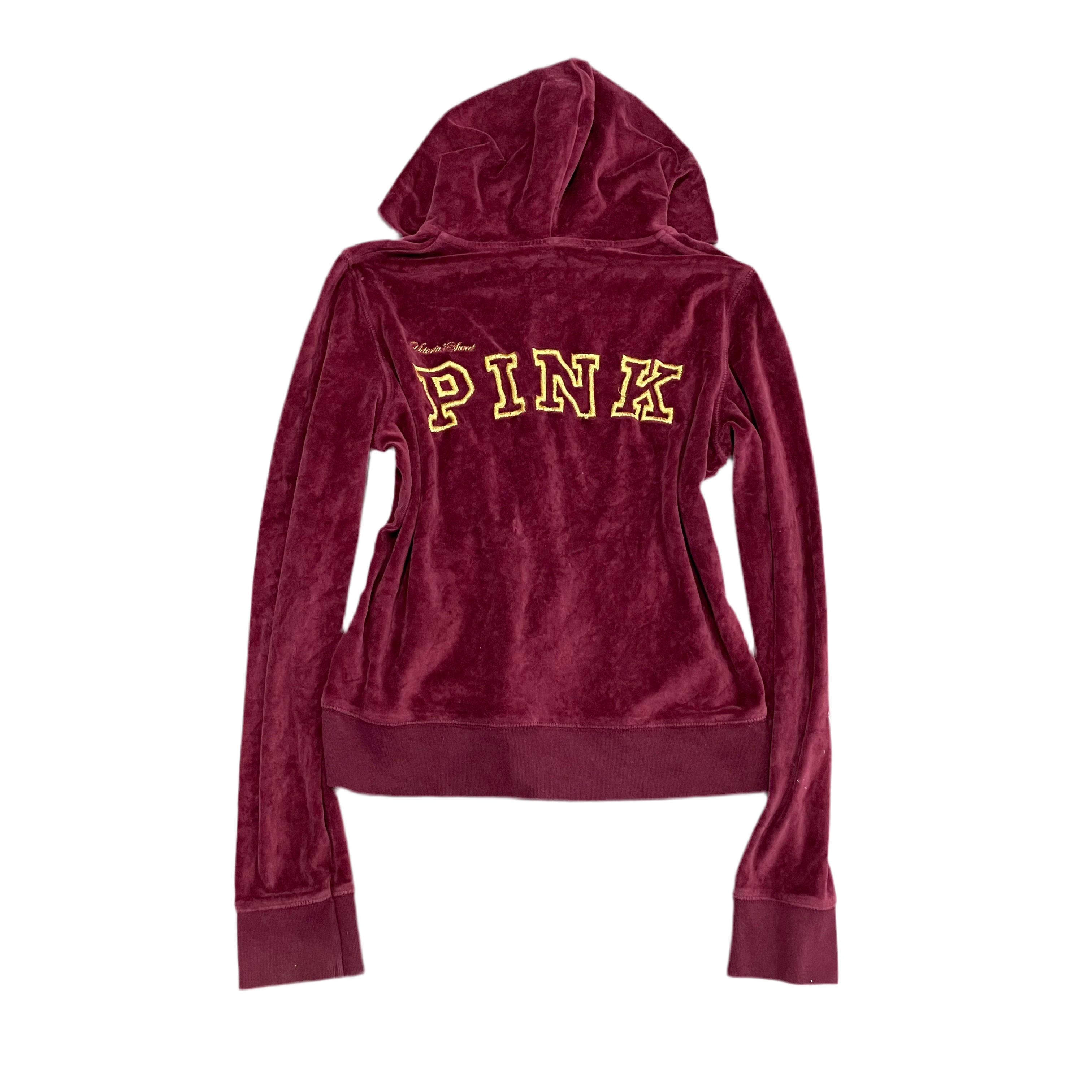 Vintage Victoria’s Secret PINK Burgundy Velour Hoodie with Embroidered Back Logo Size M