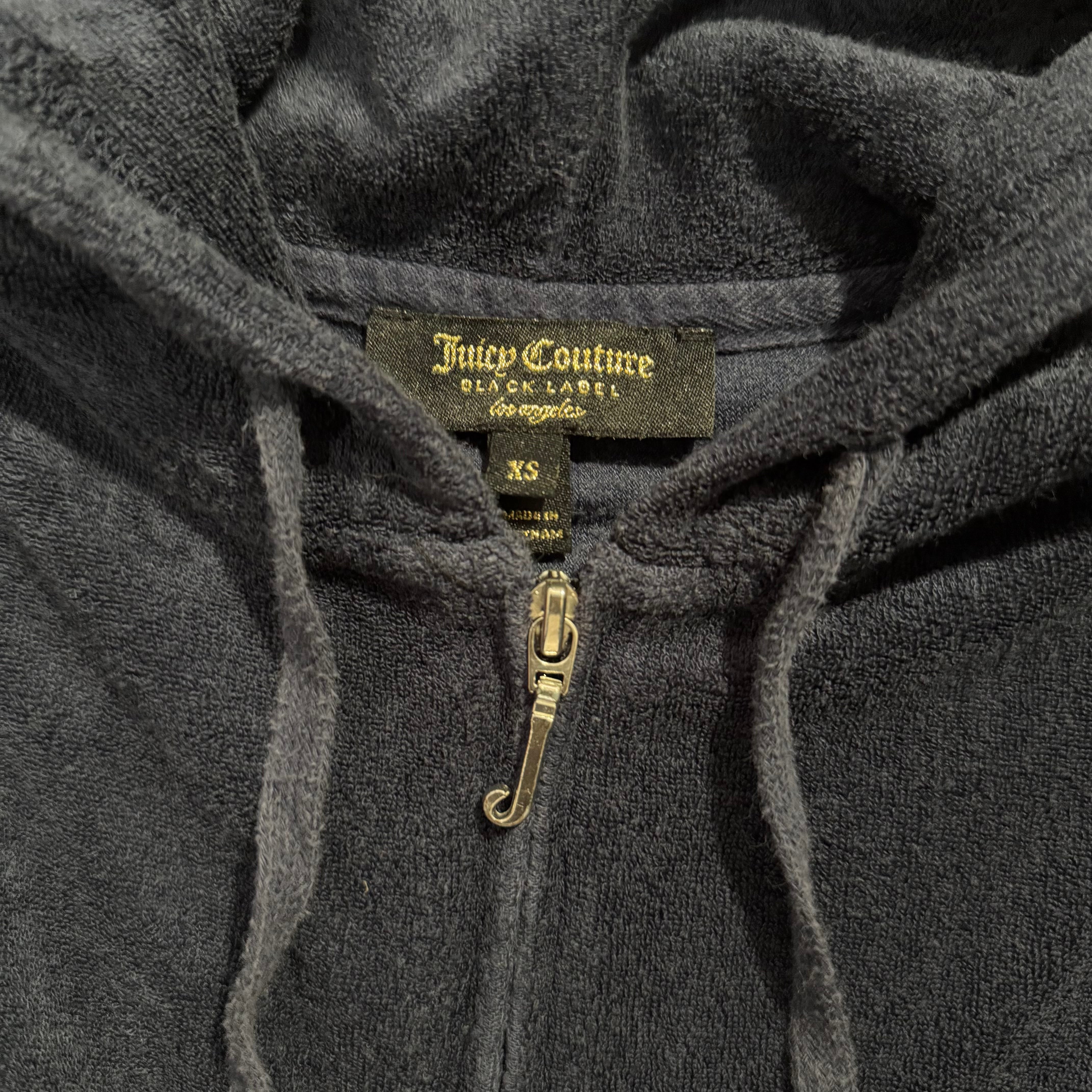 Vintage Juicy Couture Navy Terry Cloth Zip Hoodie Black Label Size XS