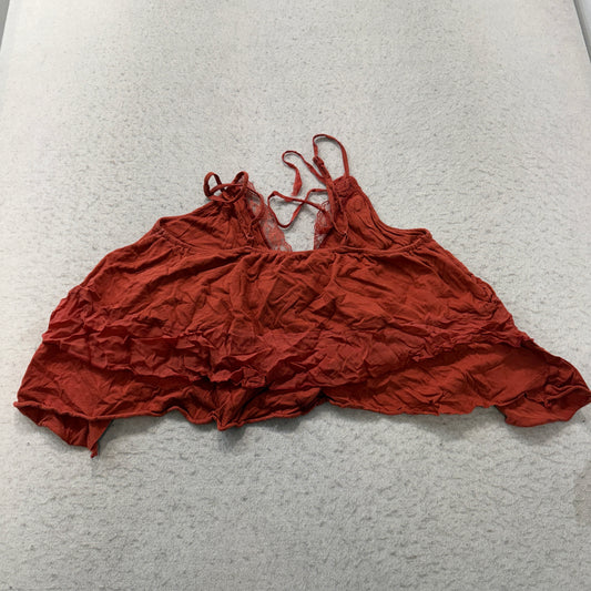 Ruffle Lace Cami Crop Top Women's Rust Red Spaghetti Strap Size S photo 2