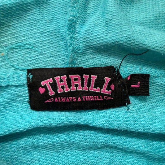 Vintage Y2K 2000's Thrill Teal Boxy Zip Up Graphic Hoodie