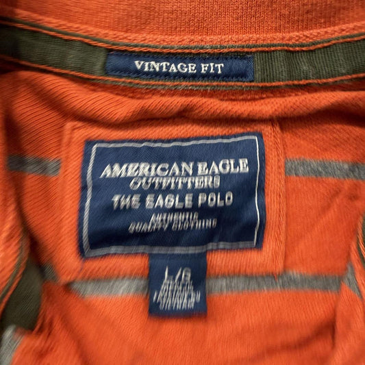Vintage Y2K 2000's American Eagle Rust Orange Striped Polo Shirt