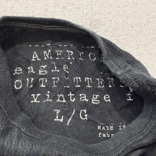 Vintage Y2K 2000's American Eagle Black Faded Thermal Long Sleeve Tee