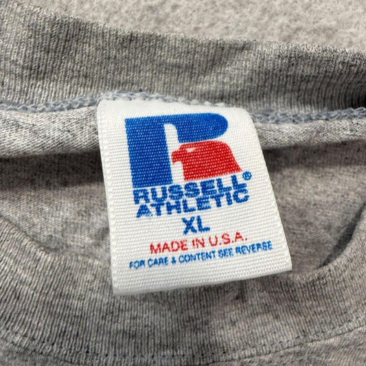 Vintage 90s Russell Athletic Heather Grey Boxy Graphic Long Sleeve Tee
