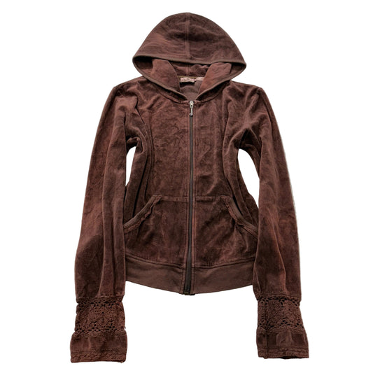 Juicy Couture Women's Brown Velour Zip-Up Hoodie Long Sleeve Pockets Size M