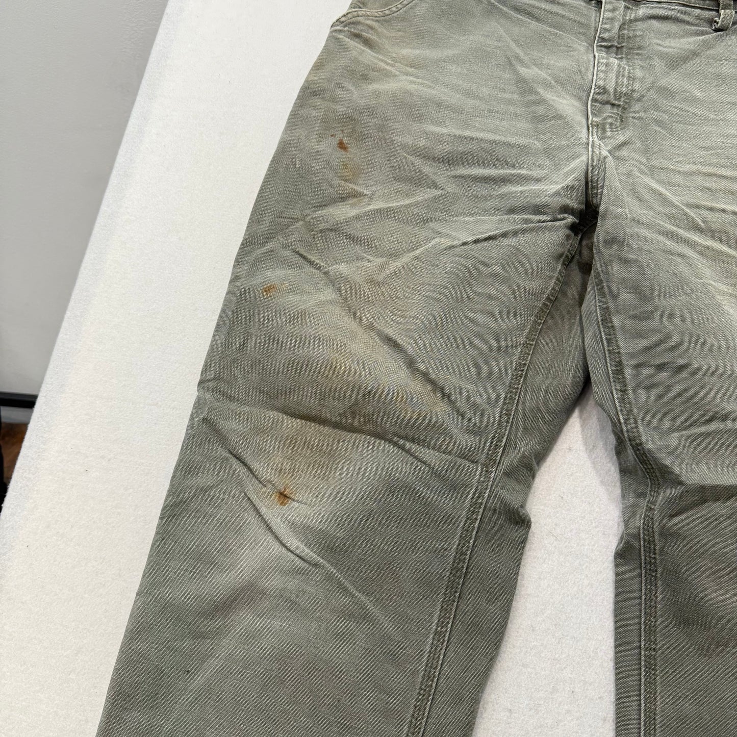 Carhartt Men's Moss Green Cotton Carpenter Pants Tool Pockets Workwear Waist 36