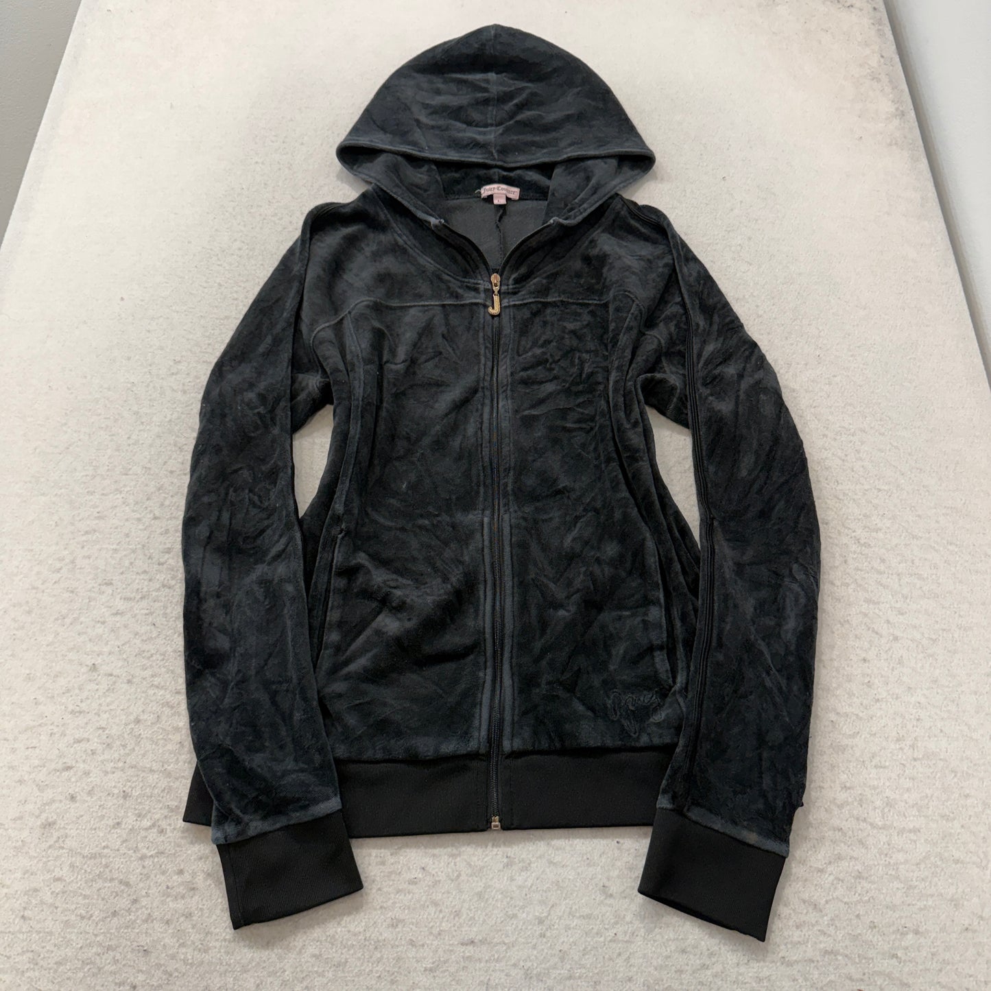 Juicy Couture Women's Black Velour Tracksuit Set Hoodie & Pant Pockets Size L