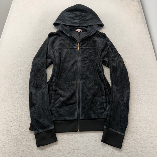 Juicy Couture Women's Black Velour Tracksuit Set Hoodie & Pant Pockets Size L