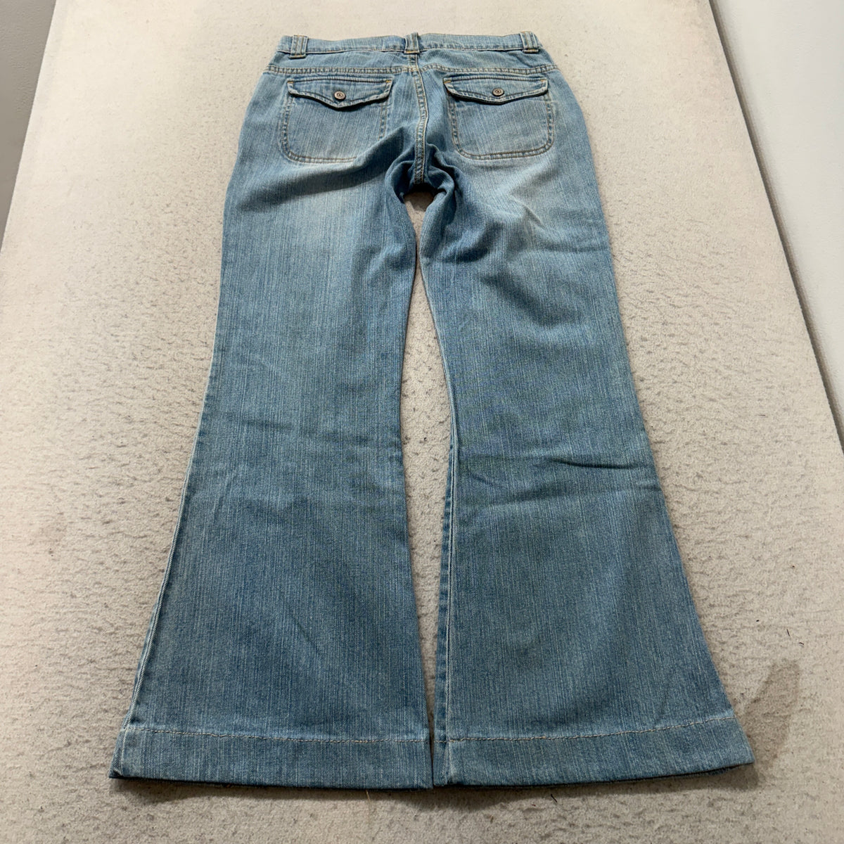 Gap Long and Lean Flare Jeans light wash blue back view