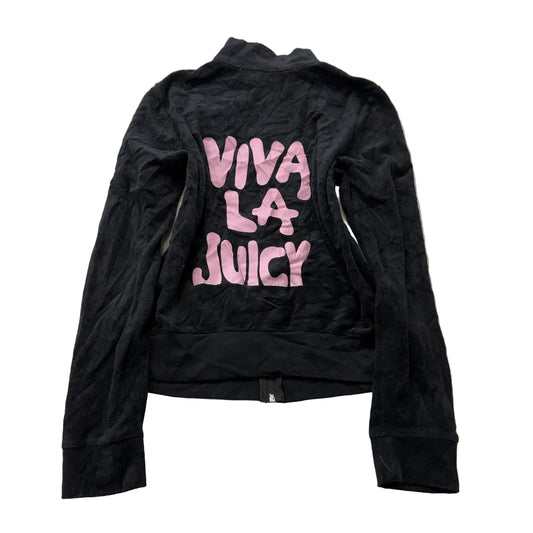 Juicy Couture Viva La Juicy Womens Black Terry Cloth Track Jacket Pockets Size M