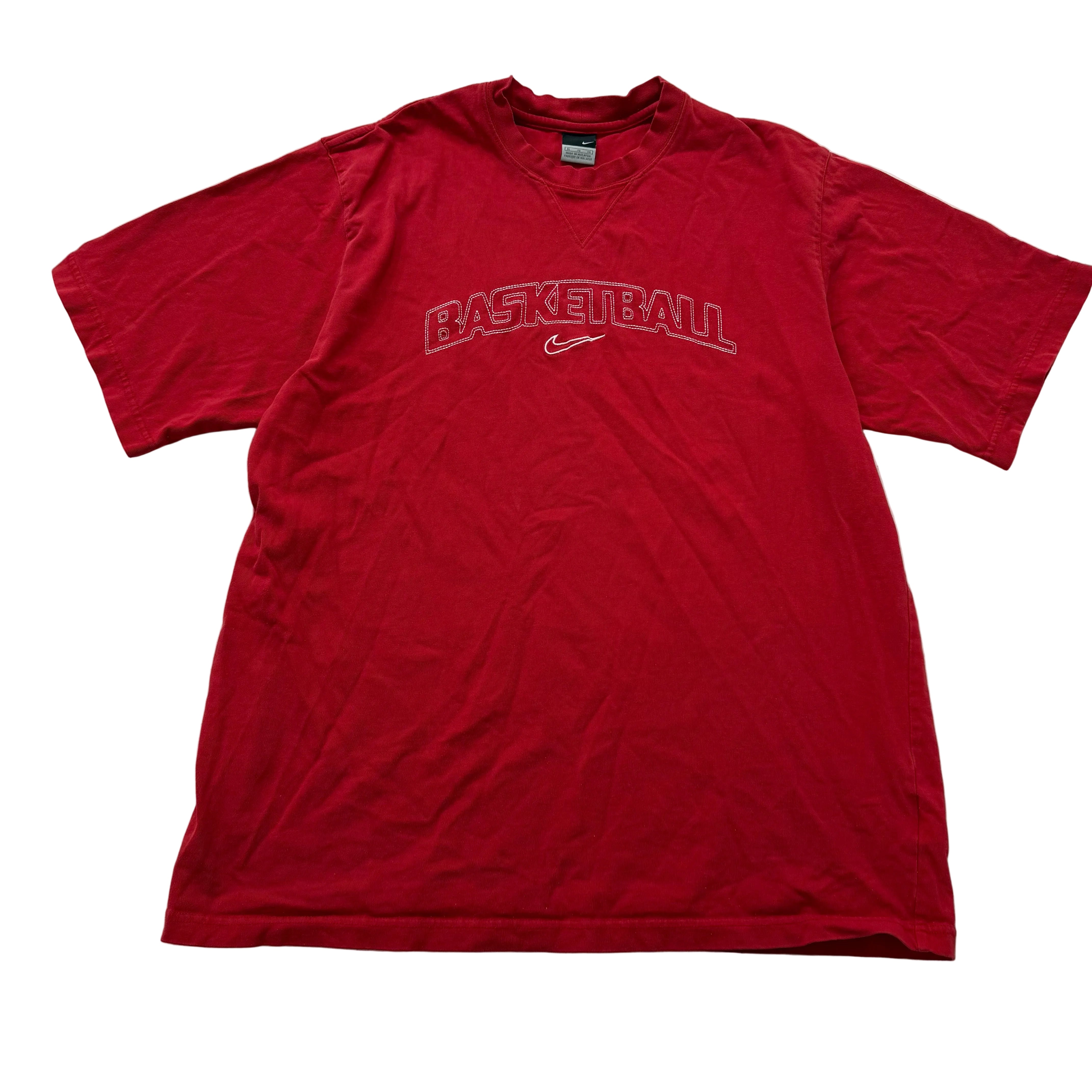 Nike Mens Red Cotton Athletic Fit T-Shirt Short Sleeve Spellout Logo Tee Size XL