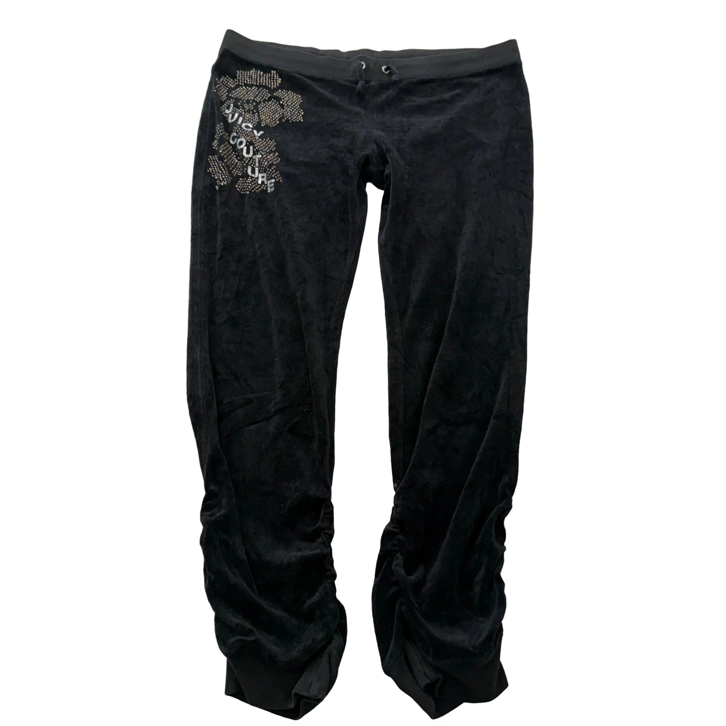 Vintage Juicy Couture Women's Black Velour Ruched Leg Pants Casual Logo Size L