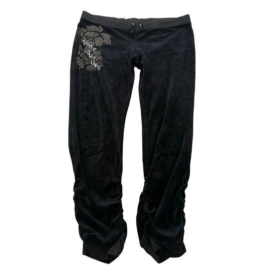 Vintage Juicy Couture Women's Black Velour Ruched Leg Pants Casual Logo Size L