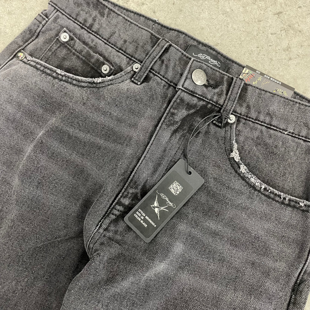ED HARDY “Panther Wings” EMBROIDERED BLACK STRAIGHT LEG JEANS