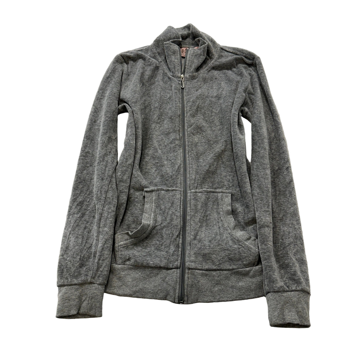 Juicy Couture Women's Gray Velour Zip-Up Track Jacket Loungewear Pockets Size M